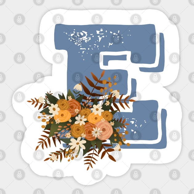 Letter E - Floral Fall Autumn Letter E, Greek Letter Epsilon (ep-si-lon), Letter E Sticker by Funkrafstik